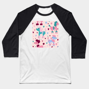 Colourful poodles with hearts repeat pattern Baseball T-Shirt